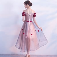 Image 2 of Lovely Tulle with Flowers Off Shoulder Party Dress, Cute High Low Prom Dress