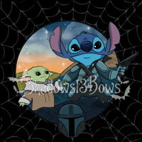 Baby Yoda and Mando Stitch Sticker