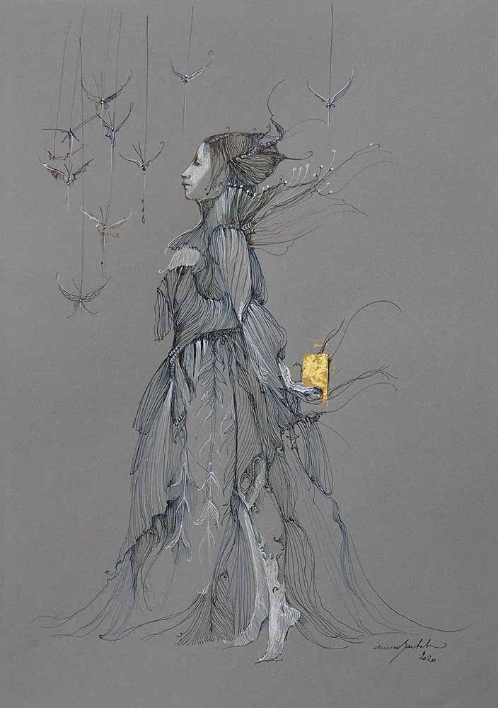 Image of ANNE BACHELIER - 'L'ETOURDIE' -  ORIGINAL PEN & INK DRAWING