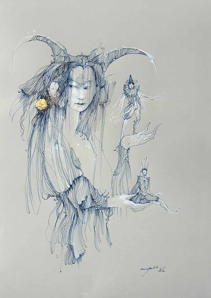 Image of ANNE BACHELIER - 'LE JEU' - ORIGINAL PEN & INK DRAWING