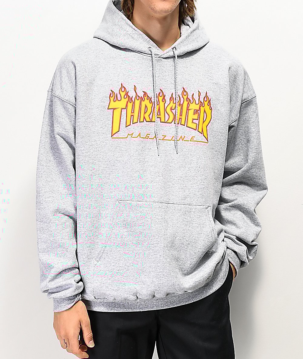 SUDADERA THRASHER FLAME HOODIE GREY surf skate Outlet Shop