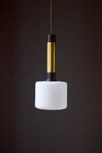 Image 2 of Pair of Brass & Glass Pendant Lights, Stilnovo Italy