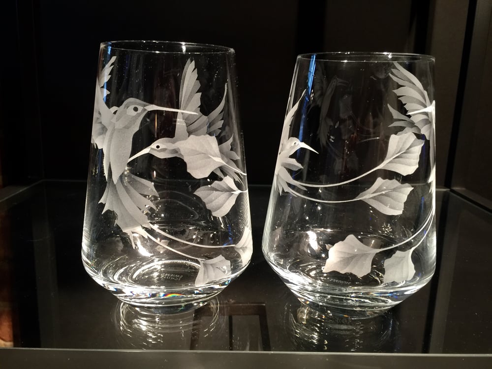 Image of Racquet-Tailed Hummingbirds Stemless Wine Glasses