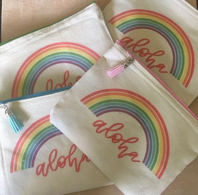 Aloha Rainbow Wristlet, Pouch, Clutch, 100% Cotton, One of a Kind, Handmade of Kauai