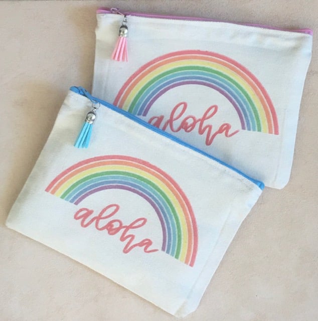Aloha Rainbow Wristlet, Pouch, Clutch, 100% Cotton, One of a Kind, Handmade of Kauai