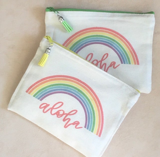 Aloha Rainbow Wristlet, Pouch, Clutch, 100% Cotton, One of a Kind, Handmade of Kauai