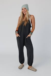 Image 1 of Comfort Zone Pocket Jumpsuit- Charcoal