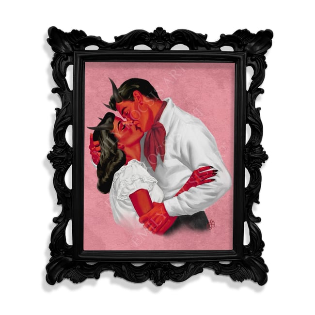 Retro Art Print // ‘Devils Romance’ Retro Devil Couple 