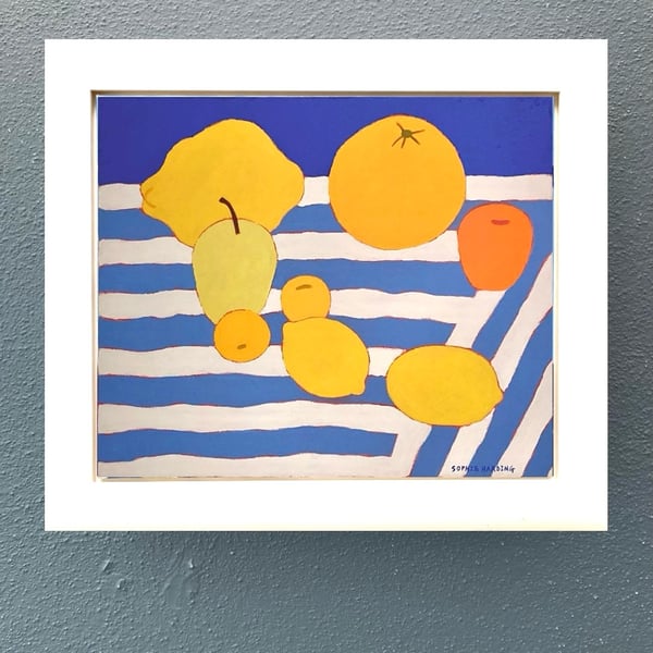 Image of Yellow Fruit on Blue Stripes