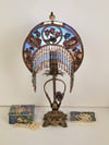 Antique Lamp & Victorian Lampshade - Crescent Moon Beaded Antiqe Lamp