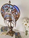 Antique Lamp & Victorian Lampshade - Crescent Moon Beaded Antiqe Lamp