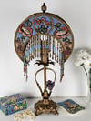 Antique Lamp & Victorian Lampshade - Crescent Moon Beaded Antiqe Lamp