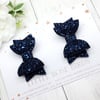 Navy Blue Glitter Pigtail Bows