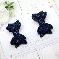 Image 1 of Navy Blue Glitter Pigtail Bows
