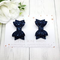 Image 2 of Navy Blue Glitter Pigtail Bows