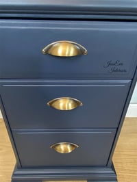 Image 4 of Vintage Stag WRITING DESK / DRESSING TABLE painted in Navy Blue.