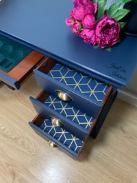 Image 3 of Vintage Stag WRITING DESK / DRESSING TABLE painted in Navy Blue.