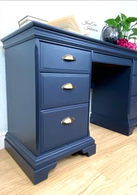 Image 5 of Vintage Stag WRITING DESK / DRESSING TABLE painted in Navy Blue.
