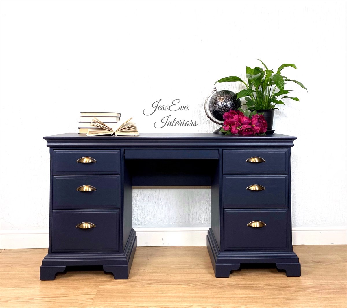 Vintage Stag WRITING DESK / DRESSING TABLE painted in Navy Blue.