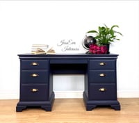 Image 1 of Vintage Stag WRITING DESK / DRESSING TABLE painted in Navy Blue.