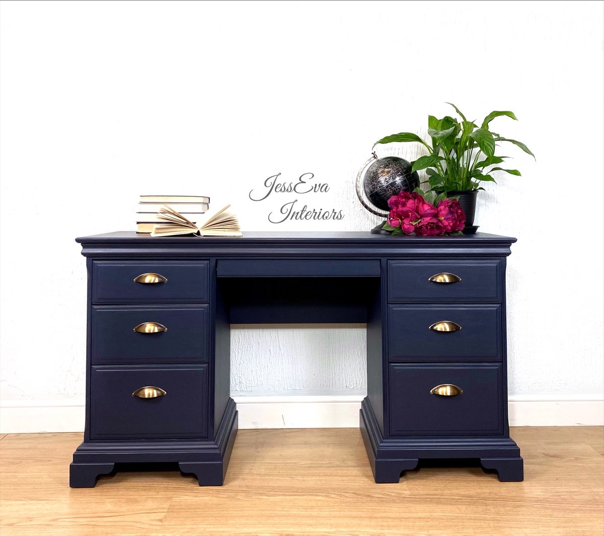 Vintage Stag WRITING DESK / DRESSING TABLE painted in Navy Blue