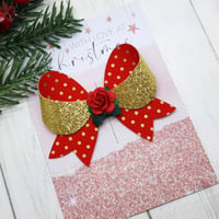Image 1 of Red / Gold Polka Dot Bow 