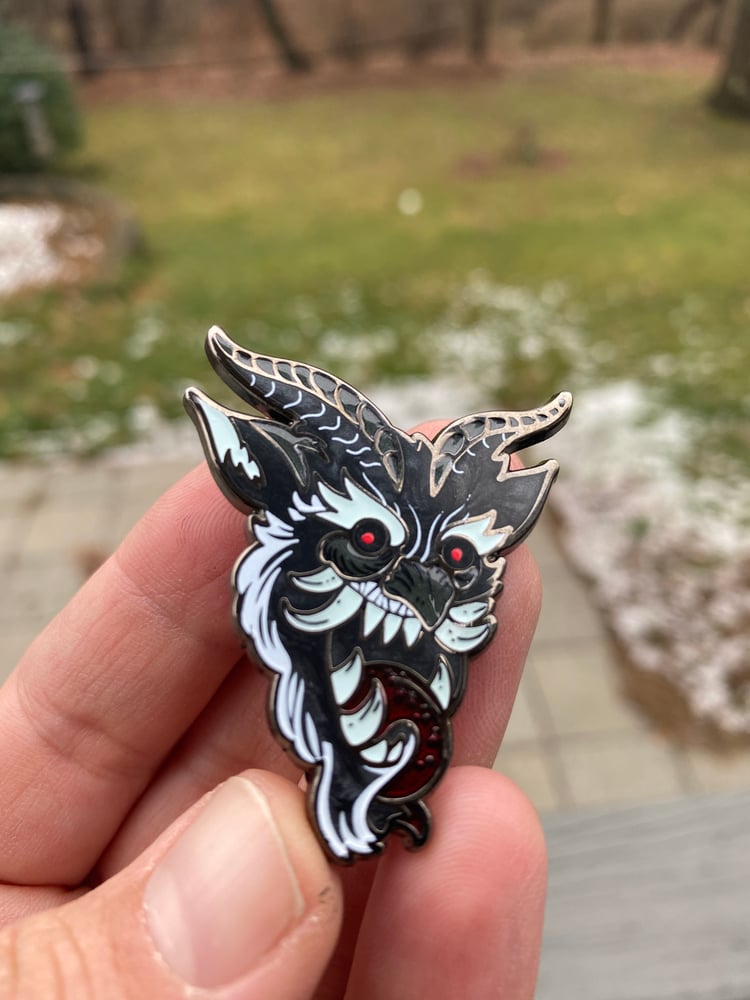 Image of Krampus 1.5" Hard Enamel pins. Black and Frost editions