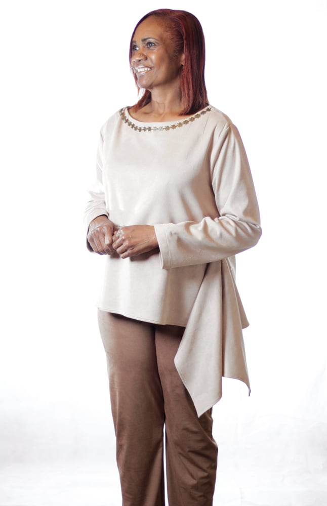 Image of stretch suede pant set
