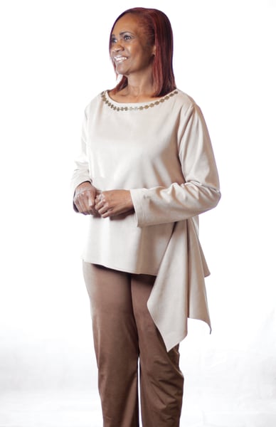 Image of stretch suede pant set