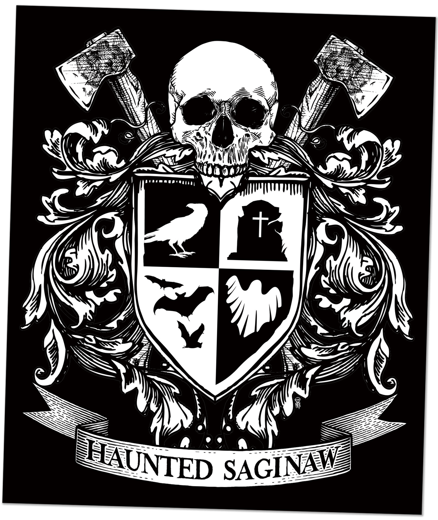 Haunted Saginaw Crest Sticker (4x5.25)