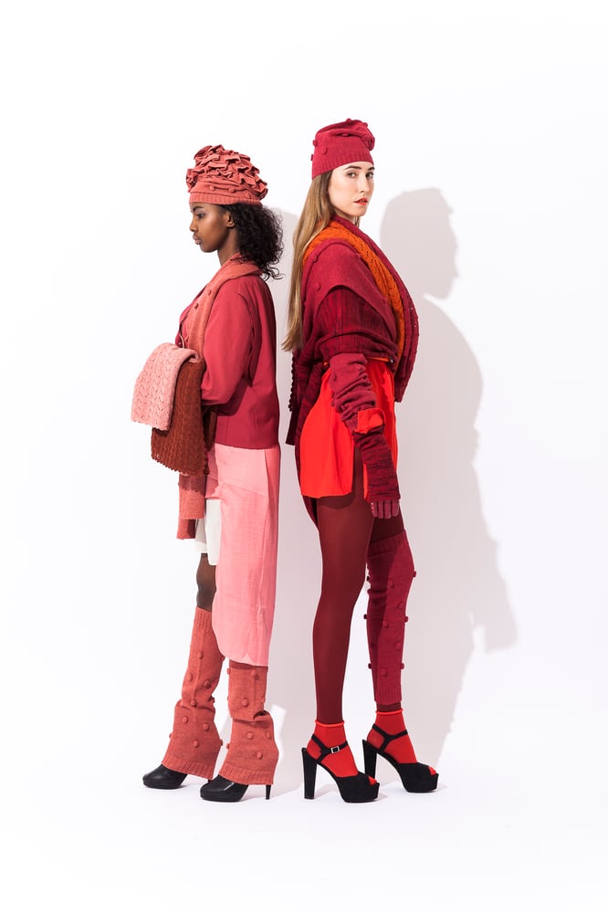 Image of Melange knitted poncho Red