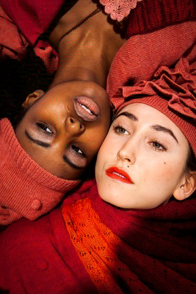 Image of Melange knitted poncho Red