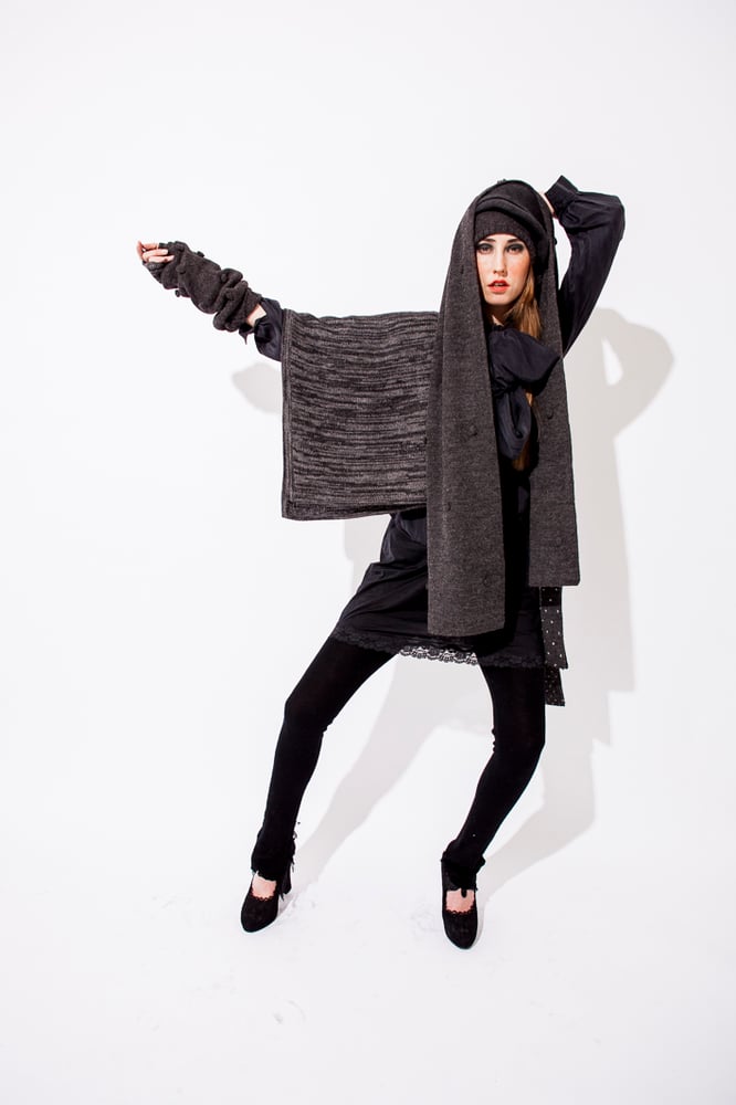 Image of Melange knitted poncho Grey