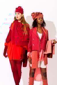 Image 3 of Lace knitted Poncho                                   Red