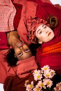 Image 3 of Lace knitted poncho    Dark Red