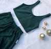 Bottle green fleece scoop neck top