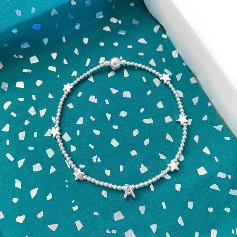 Image of Sterling Silver Initial Star Bead Bracelet
