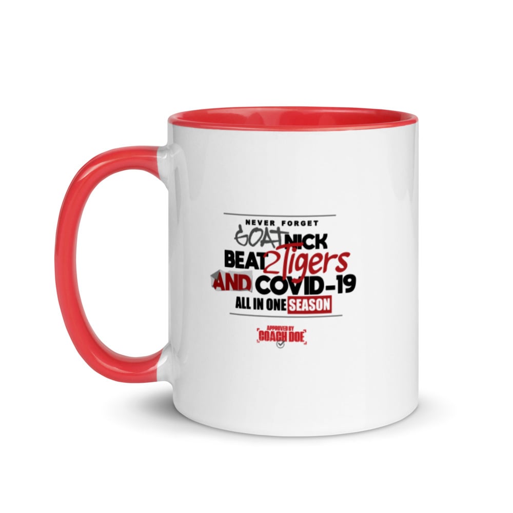 Image of Goat Nick vs Covid Mug with Red Interior