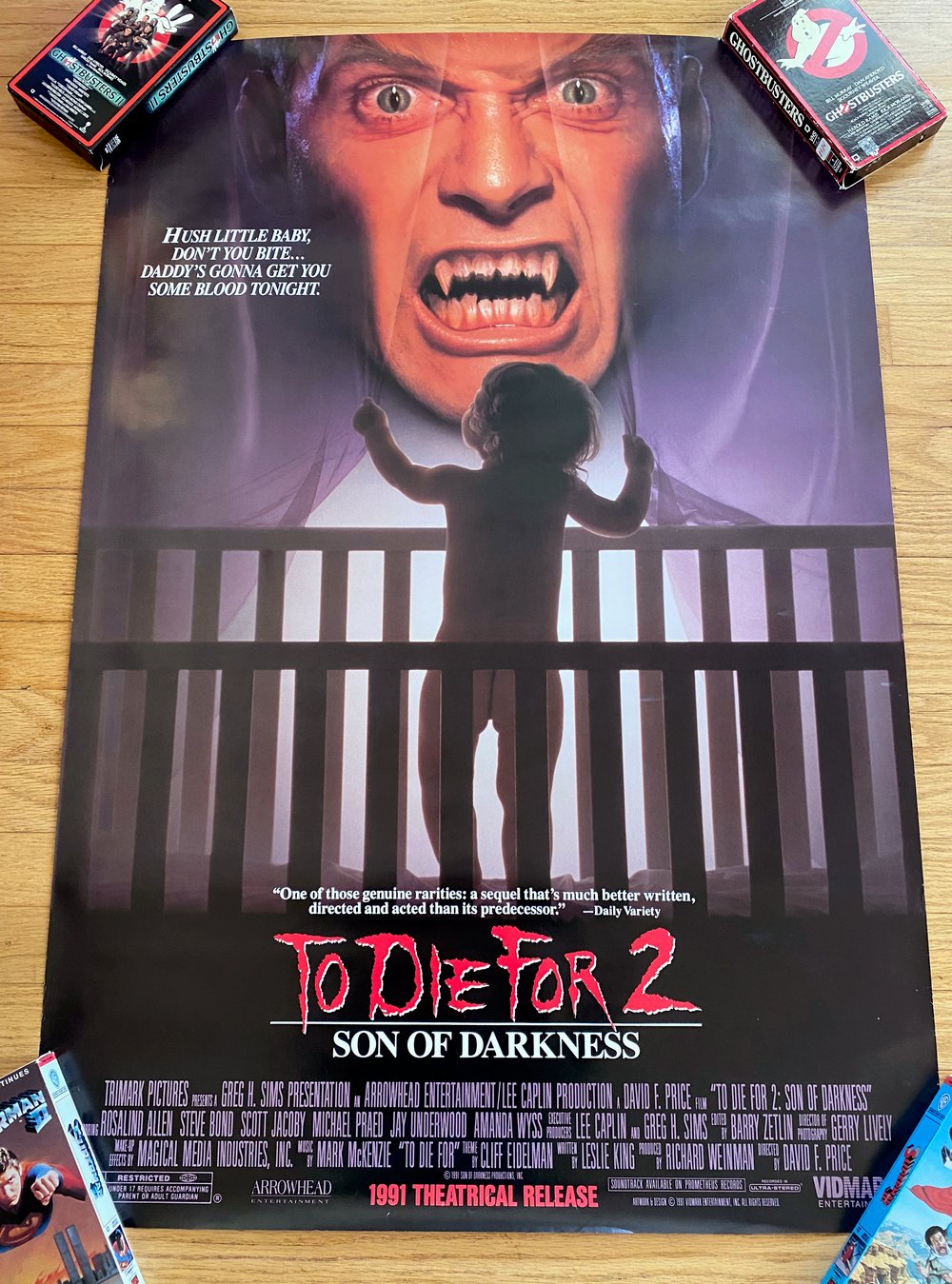 1991 TO DIE FOR 2 SON OF DARKNESS Original Vidmark Entertainment Promotional Video Movie Poster