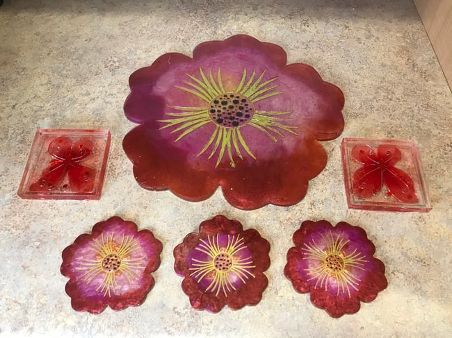 Flower tray set with 4 coasters 