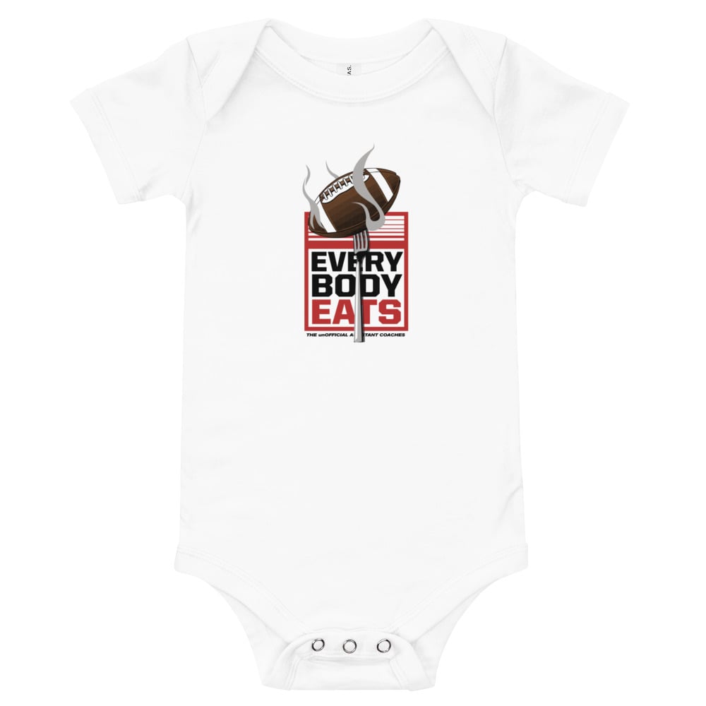 Image of Baby Unisex Short-Sleeve "EveryBody Eats" Body Suit (white)