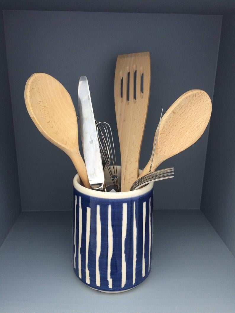 Image of Blue Ceramic Cutlery Holder