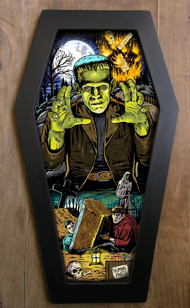 Image of Frankenstein (Monster) Coffin Framed Art Limited Edition