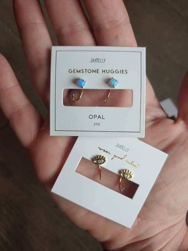 Image of Gemstone Huggie Earrings