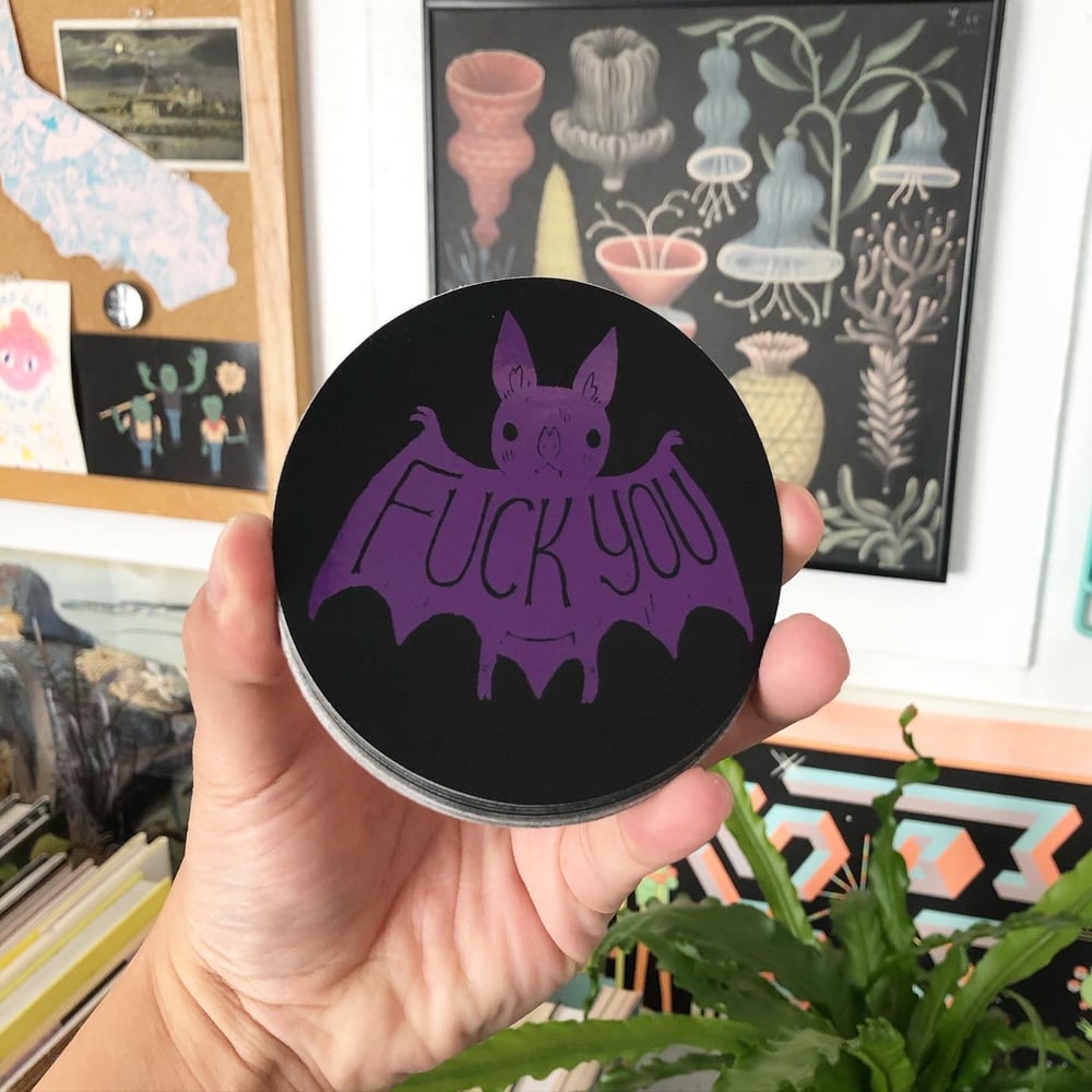 Image of Purple on Black Bat Sticker