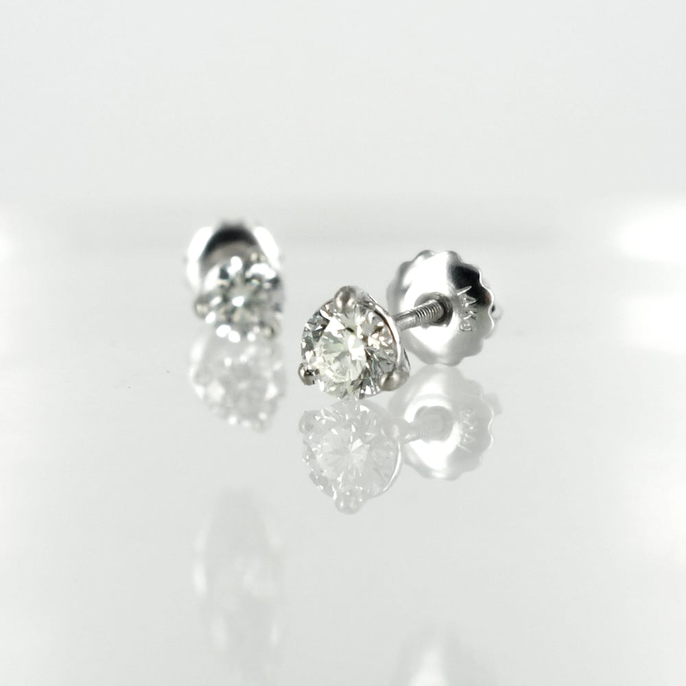 Image of 14K white gold 2 = .60ct total weight, Diamond stud earrings. Pj5978