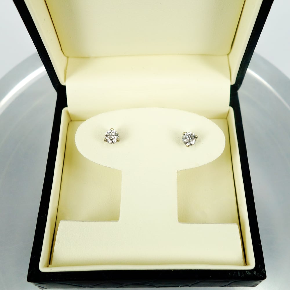 Image of 14K white gold 2 = .60ct total weight, Diamond stud earrings. Pj5978