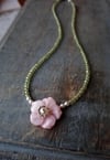 Pretty Pink Posie on Peridot Necklace