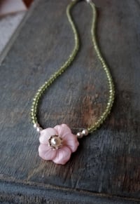 Image 1 of Pretty Pink Posie on Peridot Necklace