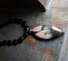Pink Rhodonite and Gray Marquise Pendant on Charcoal Tablet Necklace (One of a Kind)